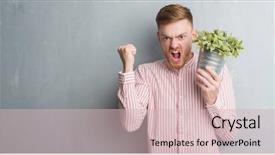  Presentation with hand holding plant - Presentation theme having grey grunge wall holding plant background and a soft green colored foreground