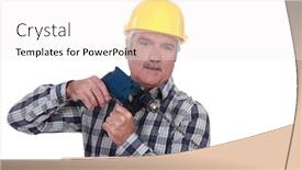  Presentation with drilling - Presentation theme enhanced with grey-haired builder drilling into wall background and a white colored foreground