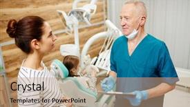  Presentation with consulting - Audience pleasing slide deck consisting of grey-haired dentist talking backdrop and a coral colored foreground