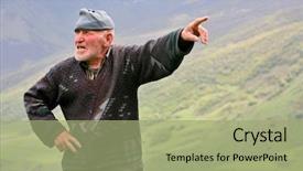  Presentation with old man and music - Audience pleasing PPT theme consisting of grey-haired man with mountain backdrop and a  colored foreground