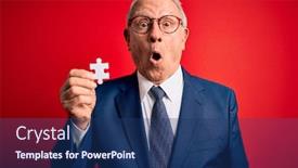  Presentation with cooperation puzzle - Audience pleasing slides consisting of grey-haired-senior-business-man backdrop and a ocean colored foreground