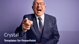  Presentation with shame - Colorful slides enhanced with grey-haired-senior-business-man backdrop and a navy blue colored foreground