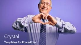  Presentation with purple heart - Beautiful presentation featuring grey-haired-senior-business-man backdrop and a ocean colored foreground