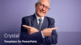  Presentation with purple business - Slide set enhanced with grey-haired-senior-business-man background and a navy blue colored foreground