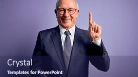  Presentation with purple business - Colorful presentation theme enhanced with grey-haired-senior-business-man backdrop and a navy blue colored foreground