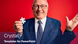  Presentation with cooperation puzzle - Presentation with grey-haired-senior-business-man background and a navy blue colored foreground