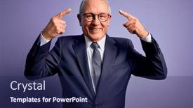  Presentation with purple business - Slide set having grey-haired-senior-business-man background and a navy blue colored foreground