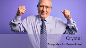  Presentation with purple business - Audience pleasing slide deck consisting of grey-haired-senior-business-man backdrop and a light blue colored foreground