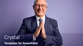  Presentation with purple business - Colorful presentation enhanced with grey-haired-senior-business-man backdrop and a navy blue colored foreground