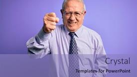  Presentation with purple business - Colorful presentation theme enhanced with grey-haired-senior-business-man backdrop and a light blue colored foreground