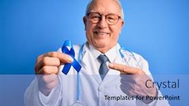  Presentation with colon - Colorful presentation theme enhanced with grey-haired-senior-doctor-man backdrop and a light blue colored foreground