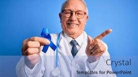  Presentation with colon cancer - Cool new slides with grey-haired-senior-doctor-man backdrop and a light blue colored foreground