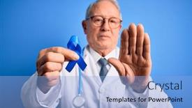  Presentation with colon - Cool new PPT theme with grey-haired-senior-doctor-man backdrop and a light blue colored foreground