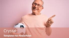  Presentation with football play diagram - Cool new presentation theme with grey-haired-senior-football-player backdrop and a coral colored foreground