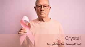  Presentation with pink ribbon breast awareness - Presentation design featuring grey-haired-senior-man-holding background and a coral colored foreground
