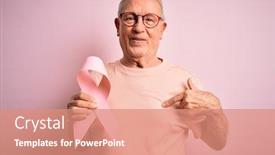  Presentation with pink ribbon breast awareness - Cool new presentation theme with grey-haired-senior-man-holding backdrop and a coral colored foreground