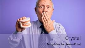  Presentation with shame - Colorful presentation design enhanced with grey-haired-senior-man-holding backdrop and a light blue colored foreground