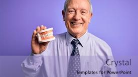  Presentation with prosthesis - Presentation design featuring grey-haired-senior-man-holding background and a light blue colored foreground