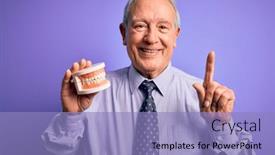  Presentation with prosthesis - PPT theme having grey-haired-senior-man-holding background and a light blue colored foreground