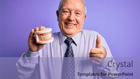  Presentation with orthodontic - Audience pleasing presentation design consisting of grey-haired-senior-man-holding backdrop and a light blue colored foreground