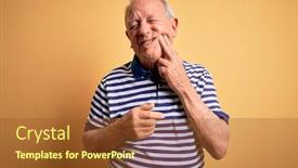  Presentation with grey - PPT theme having grey-haired-senior-man-wearing background and a tawny brown colored foreground