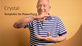  Presentation with grey - Colorful theme enhanced with grey-haired-senior-man-wearing backdrop and a yellow colored foreground