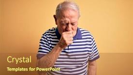  Presentation with senior care - PPT theme having grey-haired-senior-man-wearing background and a tawny brown colored foreground