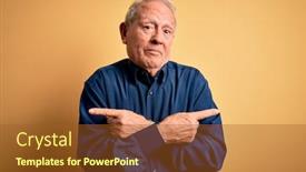  Presentation with direction - PPT theme having grey-haired-senior-man-wearing background and a tawny brown colored foreground