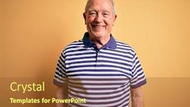  Presentation with grey - Cool new slide deck with grey-haired-senior-man-wearing backdrop and a tawny brown colored foreground