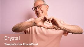  Presentation with hands heart - Theme consisting of grey-haired-senior-man-wearing background and a coral colored foreground