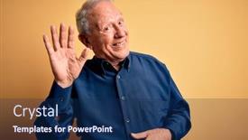  Presentation with blue yellow - Presentation having grey-haired-senior-man-wearing background and a navy blue colored foreground