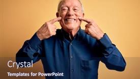  Presentation with blue yellow - Beautiful presentation design featuring grey-haired-senior-man-wearing backdrop and a navy blue colored foreground