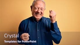  Presentation with blue yellow - Slide set with grey-haired-senior-man-wearing background and a navy blue colored foreground