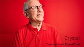  Presentation with red grey - Slides having grey-haired-senior-man-wearing background and a crimson colored foreground