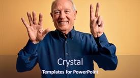  Presentation with blue and yellow - Colorful slide set enhanced with grey-haired-senior-man-wearing backdrop and a navy blue colored foreground