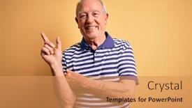  Presentation with grey - Presentation theme having grey-haired-senior-man-wearing background and a coral colored foreground