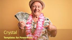 Presentation with hawaiian - Beautiful PPT theme featuring grey-haired-senior-man-wearing backdrop and a red colored foreground
