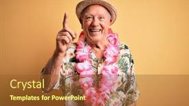  Presentation with hawaiian - PPT layouts having grey-haired-senior-man-wearing background and a tawny brown colored foreground