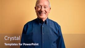  Presentation with blue yellow - Presentation theme consisting of grey-haired-senior-man-wearing background and a navy blue colored foreground