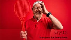  Presentation with red grey - Cool new theme with grey-haired-senior-tennis-player backdrop and a crimson colored foreground