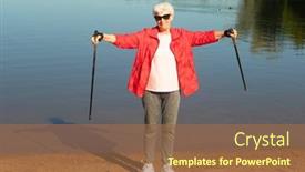  Presentation with old age - PPT theme featuring grey-haired-woman-in-sunglasses background and a tawny brown colored foreground
