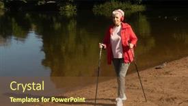 Presentation with red grey - Slide set consisting of grey-haired-woman-wearing-red background and a tawny brown colored foreground
