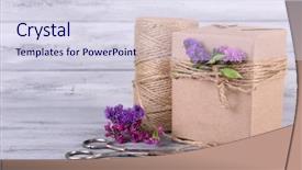  Presentation with rope - Amazing PPT layouts having grey hand made paper - beautiful gift with flowers backdrop and a sky blue colored foreground