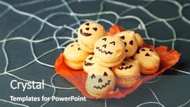  Presentation with halloween - Slide deck with grey hand made paper - tasty halloween macaroons decorative spiderweb background and a  colored foreground