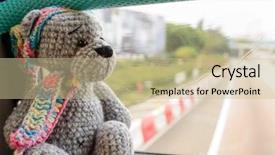  Presentation with hongkong - Cool new PPT theme with grey knited travel toy bear backdrop and a mint green colored foreground