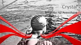  Presentation with swimmer - PPT layouts having grey-line-design-against-swimmer background and a light gray colored foreground