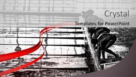  Presentation with design - Slide set having grey-line-design-against-swimmers background and a light gray colored foreground