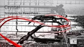  Presentation with design - Presentation theme having grey-line-design-against-swimmers background and a light gray colored foreground