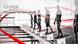  Presentation with design - Presentation theme having grey-line-design-against-swimmers background and a white colored foreground