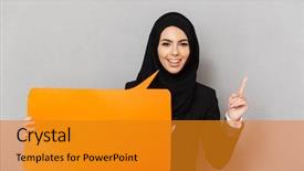  Presentation with woman muslim - Presentation theme having grey orange - portrait of muslim smiling woman background and a gold colored foreground